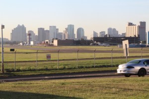The view of downtown Edmonton from the train station - that's the airport across the road.